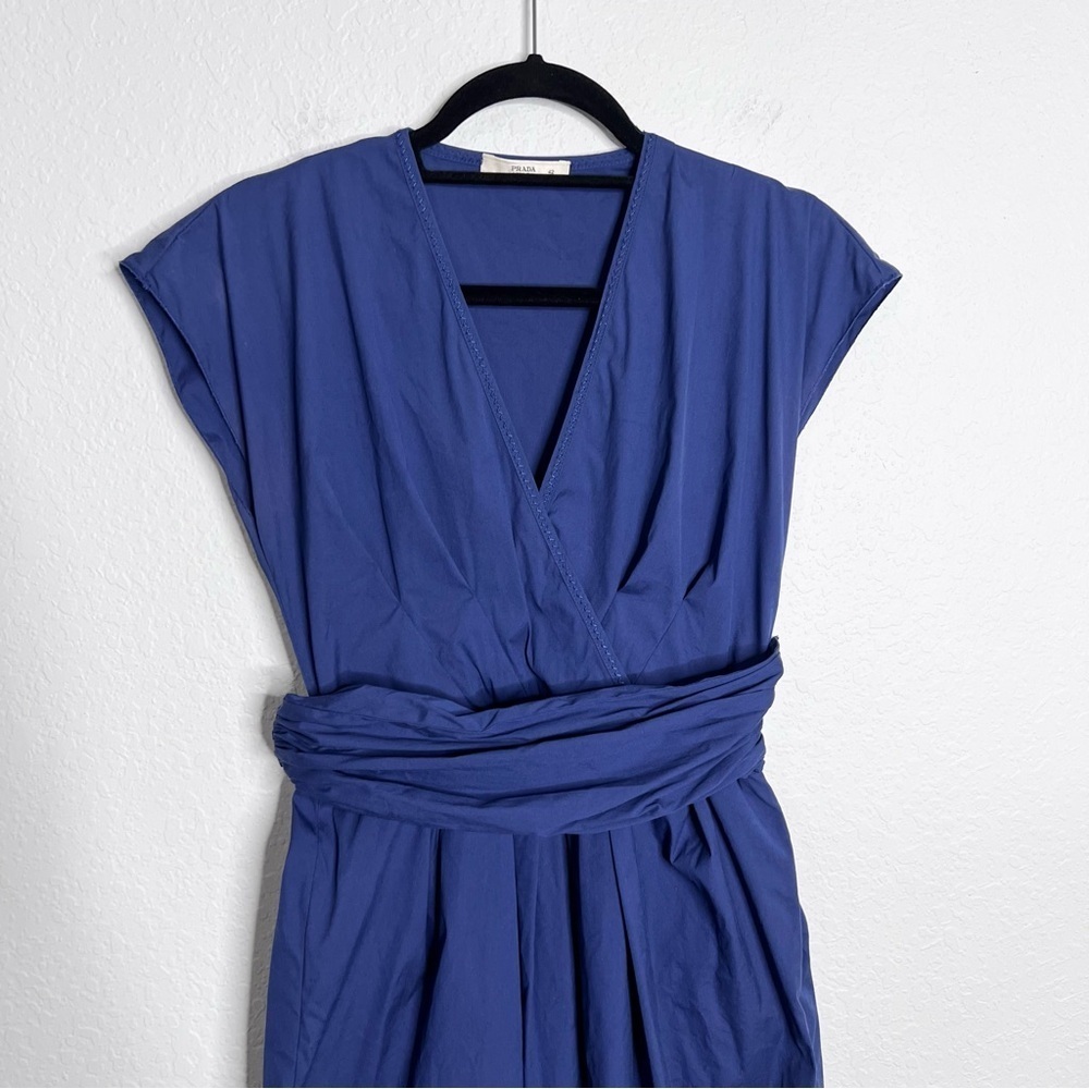 Prada Dress Women’s 42 10 Medium Vintage Ruched Waist Navy Blue Designer N - Picture 3 of 9
